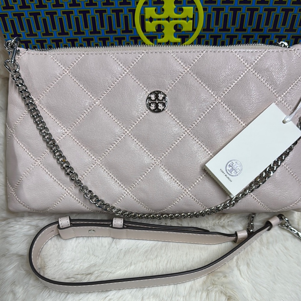 Tory Burch Pink Quilted Leather Clutch